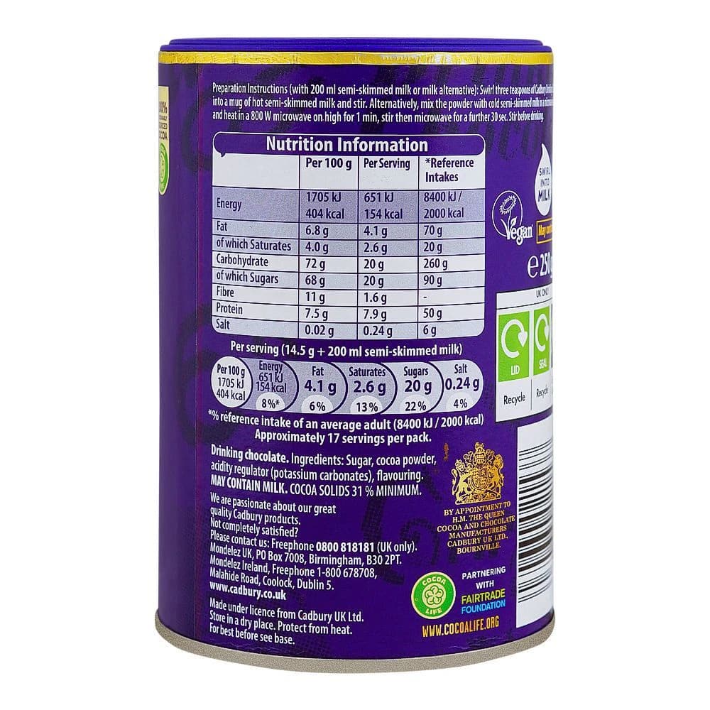 Cadbury Hot Chocolate Powder - 250g Jar